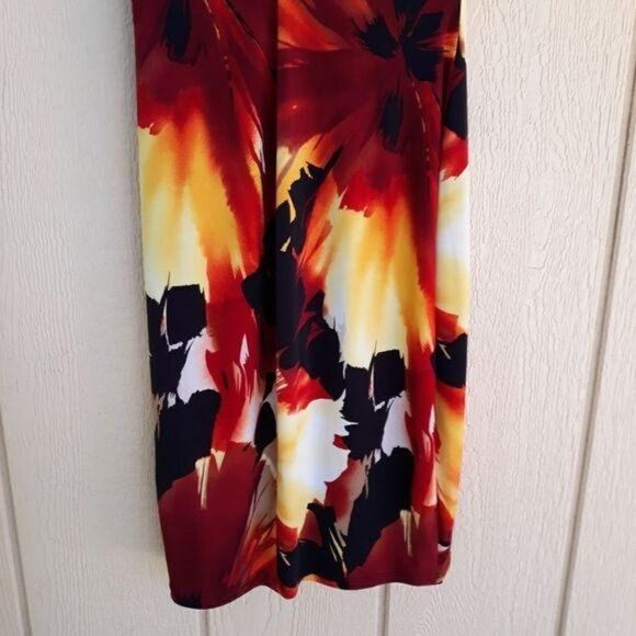 Vtg Cache Fiery Tropical Floral Mock Wrap Dress Stretch Bodycon Cap Sleeve Sz M - Picture 9 of 9